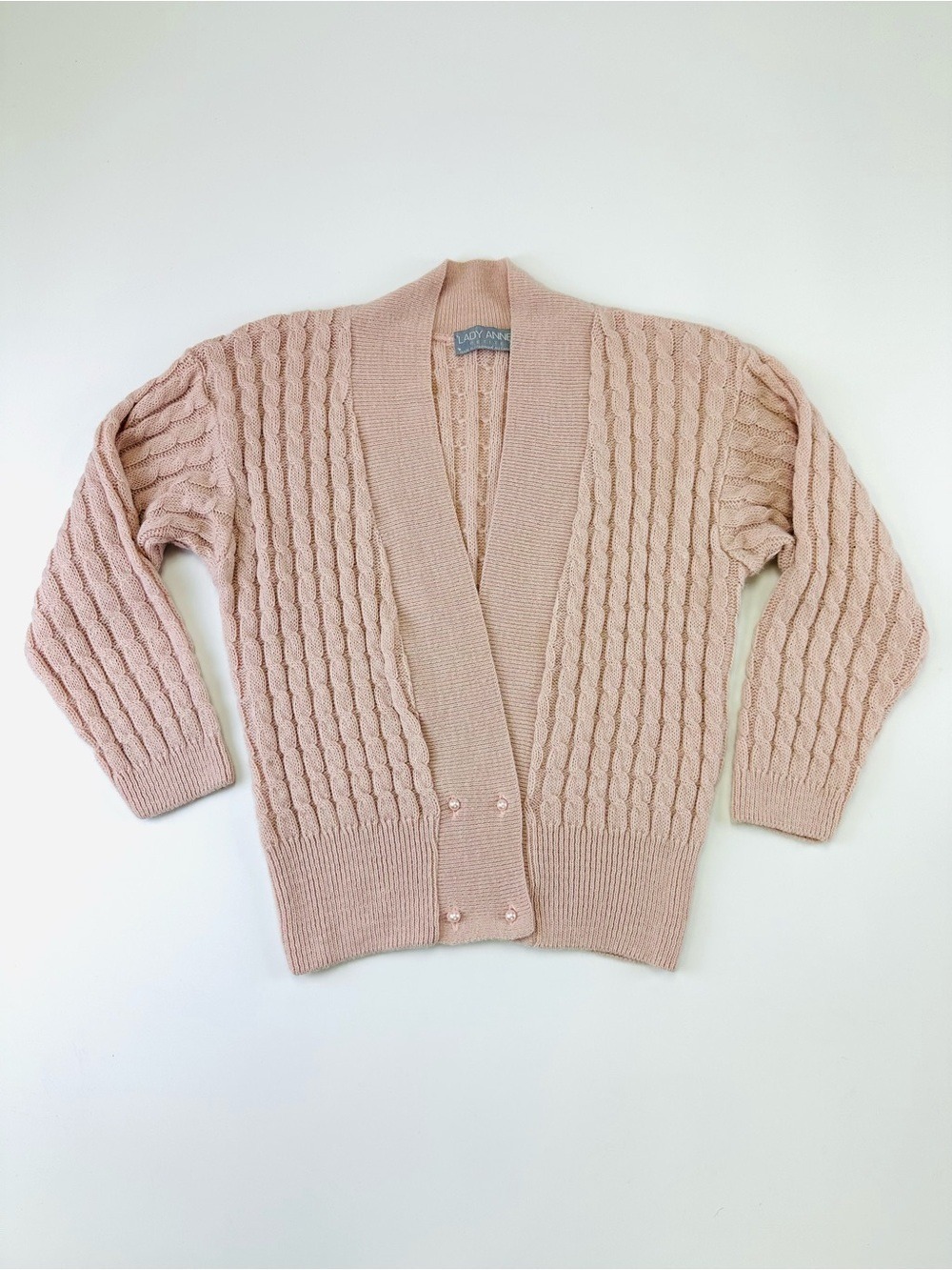 True Vintage 90s Cable Knit Cardigan Dusty Rose pink Medium Petite Cottagecore